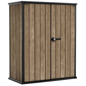 Armoire de jardin Keter Ashwood Alto, plastique, 1400 l, aspect bois et deux portes.