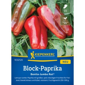 Poivron Bloc Kiepenkerl Benita-Jumbo Rouge avec de gros fruits rouges.