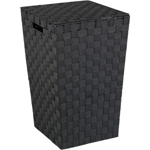 Cesto portabiancheria nero Wenko Adria Square in plastica intrecciata con coperchio.