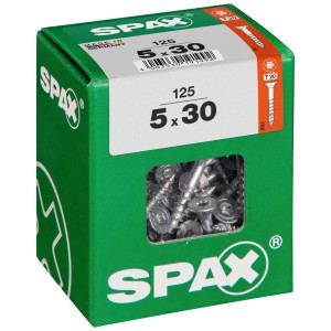 Boîte de vis universelles Spax Wirox 5x30 mm, 125 pièces pour applications variées.