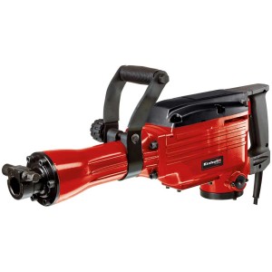 Marteau piqueur Einhell TC-DH 43, rouge/noir, avec poignée supplémentaire et burin. Idéal pour les travaux de démolition.