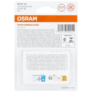 Lampada alogena Osram H4 nella confezione originale per auto.