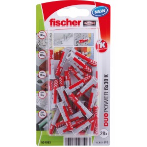 Fischer Duopower 6x30 K NV tasselli, set di tasselli rossi e grigi in confezione.