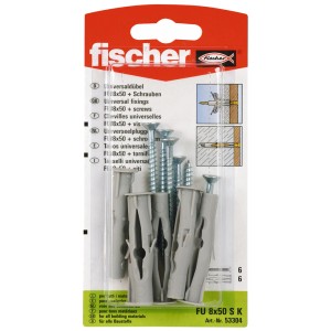 Fischer Tassello universale FU 8x50 SK con vite, set da 6, tenuta sicura in molti materiali.