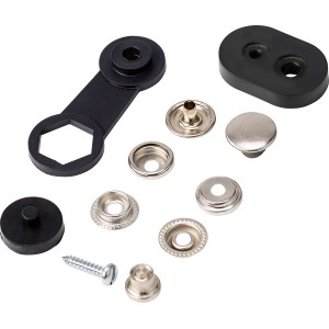 Set di bottoni a pressione Ringfeder da avvitare, 10 pezzi, con attrezzo e vite.