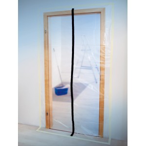 Porte en film LUX avec fermeture éclair, 2,1x1,1 m, pour une fermeture étanche à la poussière des portes pendant les travaux de rénovation.