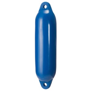 Blauer Fender (48x12 cm) mit Ventil für Bootsschutz. Robust und einfach aufblasbar.