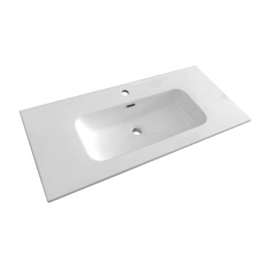 Lavabo in ceramica bianca, 101x47cm, con foro per miscelatore monocomando.
