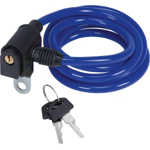 Lucchetto a cavo blu (150 cm) con chiavi per biciclette.