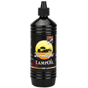 Schwarze 1L Flasche Lampenöl aus Paraffin für Gartenfackeln und Öllampen.