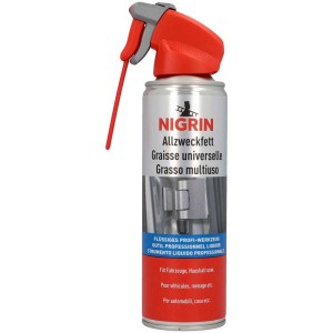 Nigrin Allzweckfett 300ml, bombe avec pulvérisateur et tube fin pour application précise.