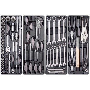 Kraftwerk Boîte à outils Basic Line avec 100 outils, triés dans des compartiments.
