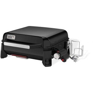 Schwarzer Weber Premium Plancha Slate GP Gasgrill mit Antihaft-Grillfläche und Zubehör.