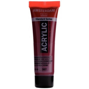 Tube de peinture acrylique Amsterdam Standard Series Rouge Violet Permanent 567, 20 ml. Haute résistance à la lumière.