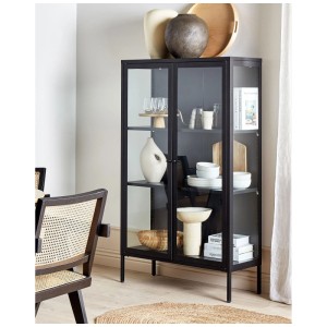 Vitrine noire Beliani Nash en acier avec portes en verre, 150x90x35 cm.