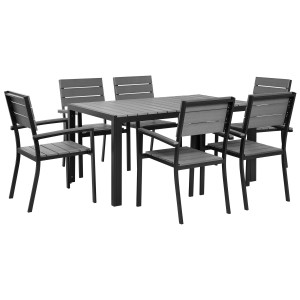 Ensemble de meubles de jardin Beliani Como avec 6 chaises, bois synthétique gris/noir.