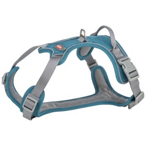 Pettorina per cani Trixie Premium Active color petrolio, regolabile da 35-50 cm, con mesh traspirante.