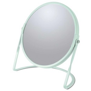 Specchio da tavolo Spirella Akira, verde ghiaccio opaco. Specchio cosmetico con supporto e superficie rotonda.