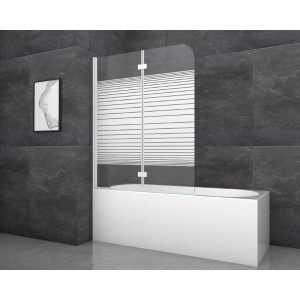 Paroi de baignoire Aurlane White Stripes 2 volets, blanc, 115x140 cm, montée sur baignoire.