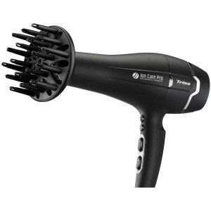 Sèche-cheveux noir Trisa Ion Care Pro avec diffuseur pour plus de volume.