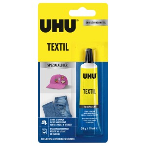 Uhu Textile Colle Spéciale, tube de 20g, transparent, pour coton, jeans et plus.