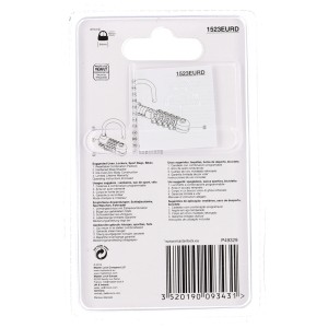 Master Lock Pro-Sport Vorhängeschloss, 4-stellig, assortierte Farben, Verpackungsrückseite.