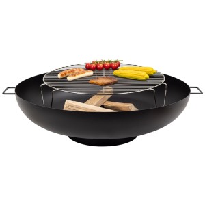 Braciere Nouvel Elegante nero in acciaio (Ø 85cm) con griglia e cibo.