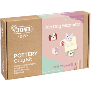 Jovi DIY-Töpfer-Set lufttrocknend Magnete. Bastelset-Karton mit Modelliermasse, Farben, Pinsel für Tier-Magnete.