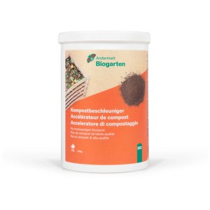 Accélérateur de compost Andermatt Biogarten dans un récipient blanc. Favorise le compostage.