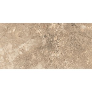 Piastrella da pavimento opaca color crema effetto travertino, 60x30 cm, in gres porcellanato.