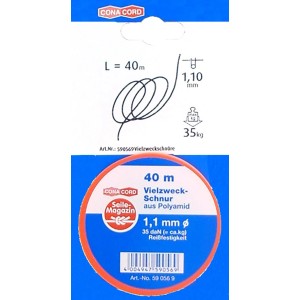 Corda in poliestere bianca Conacord, diametro 1,1 mm, lunghezza 40 m, una corda multiuso.