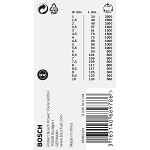 Jeu de forets à métaux HSS-CO Bosch, 19 pièces, Ø 1-10 mm, DIN 338, pour perçage précis dans le métal.