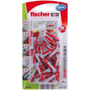 Fischer Tassello universale DuoPower 6 x 30 K NV, 28 pezzi nel set. Tassello universale per diversi materiali da costruzione.