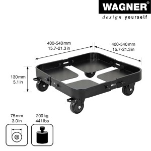 Wagner Design Sun City sottovaso con ruote, nero, estensibile, con ruote e freni. Ideale per interni ed esterni.