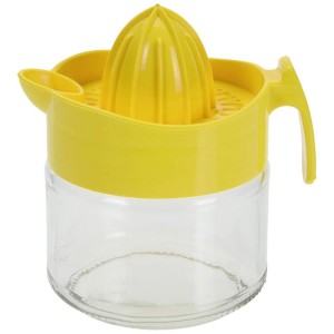 Gelb-transparente Zitruspresse aus Glas und Kunststoff für Küche, 1 Stück.