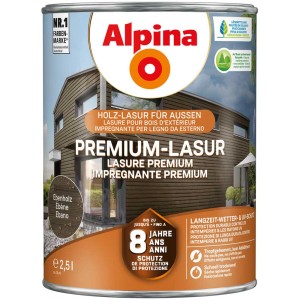 Alpina Premium Lasure Ébène, 2,5 l, pour une protection longue durée du bois extérieur.