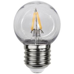 Klares E27 LED-Leuchtmittel G45 von Star Trading, 0,6W, 2200K, für Aussen.