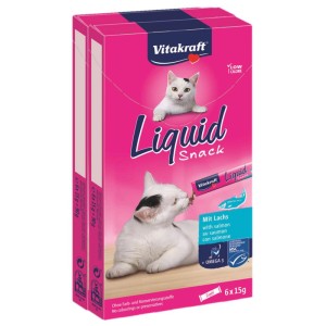 Vitakraft Liquid Snack Salmone Duopack, 2x6 pezzi. Snack per gatti con Omega 3 per pelle e pelo.