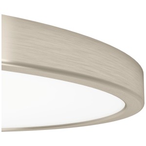 Detailaufnahme: Runde Eglo LED-Deckenleuchte Fueva 6 in Nickel-Optik mit weißem Diffusor.