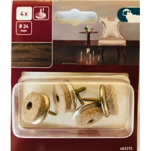 Pattini per parquet con vite, Ø 24mm, set da 4, feltro di lana per mobili delicati.