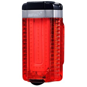 Feu arrière LED Infini Tron, noir-rouge, pour vélos, avec fixation par clip.