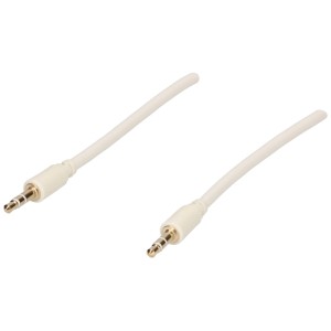 Câble audio stéréo Schwaiger blanc, 1,5 m, avec fiches jack plaquées or pour audio et vidéo.