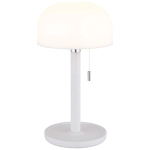 Globo Lampe de table LED Norman, bambou blanc, Ø 15 cm. Lampe à batterie avec interrupteur à tirette.