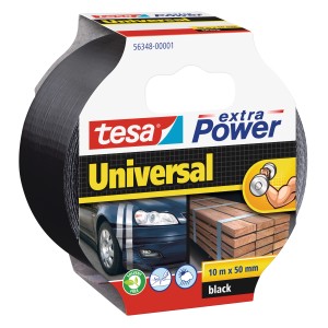 Ruban adhésif Tesa Extra Power Universal, noir, 10 m x 50 mm. Ruban toilé polyvalent.