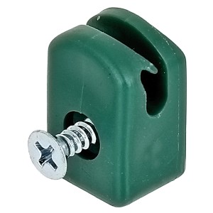 Dettaglio: Tenditore per filo verde in plastica con vite per costruzione recinzioni.