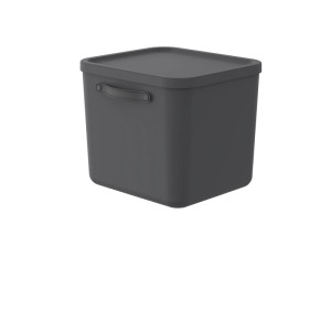 Rotho Mythen Aufbewahrungsbox 40 l, Charcoal Schwarz, aus Kunststoff mit Deckel und Griff.