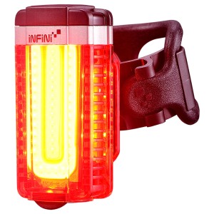 Feu arrière LED Infini Tron, noir-rouge, pour vélos. Très visible, étanche et avec clip.
