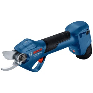 Cesoie da giardino a batteria Bosch Professional GGP 12V-25, potatore a batteria blu con lame argentate.
