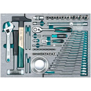 Technocraft Swiss Team Wood Pro : Assortiment d'outils pour servante d'atelier avec marteau, clé et cliquets.