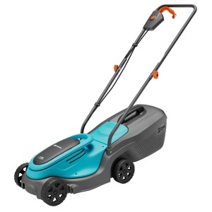 Gardena PowerMax 30/18V set tosaerba a batteria, blu-grigio, con cesto di raccolta e batteria.